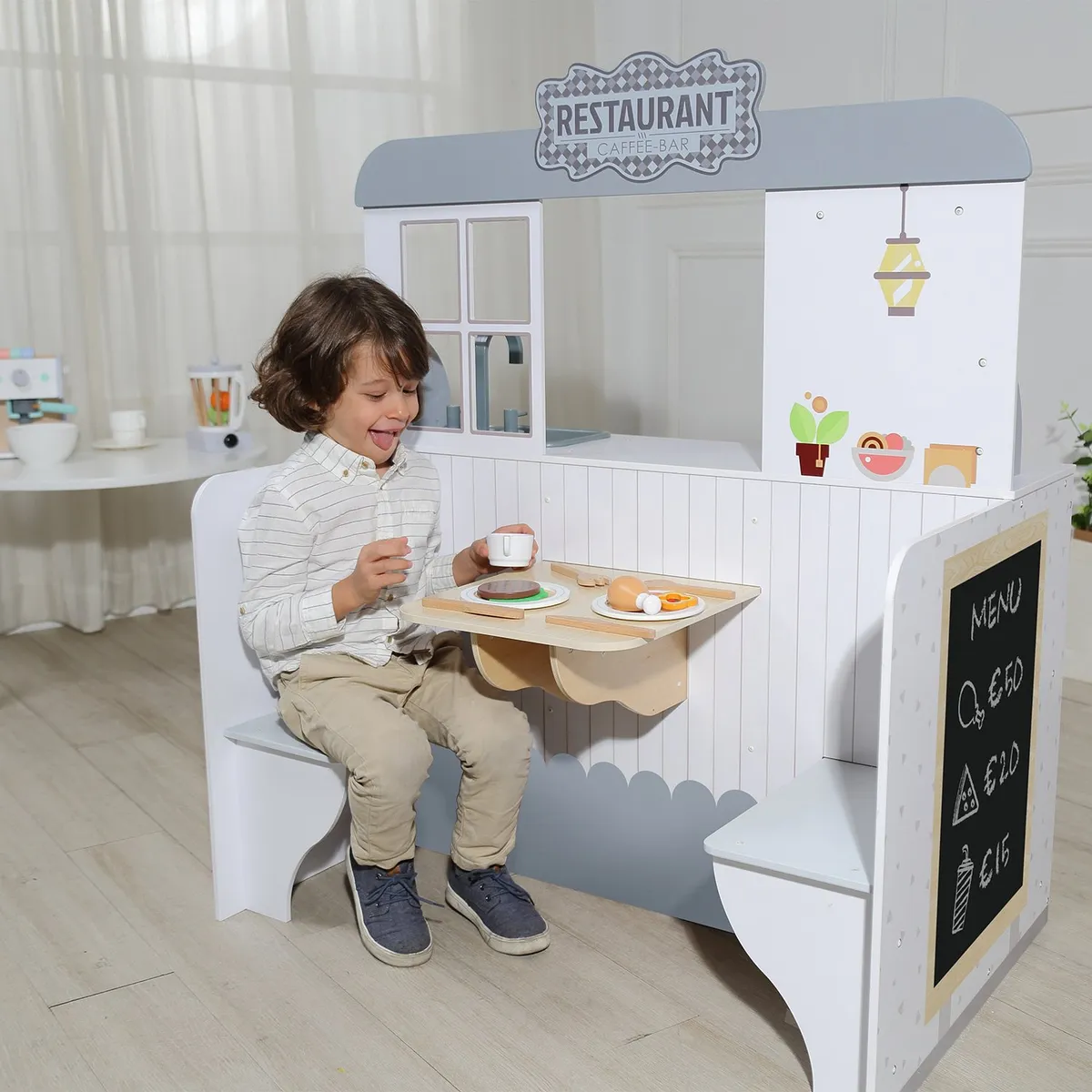 SCOOP - Juguete Cocina Niños De Madera 2 En 1 Mesa y Asientos Scoop