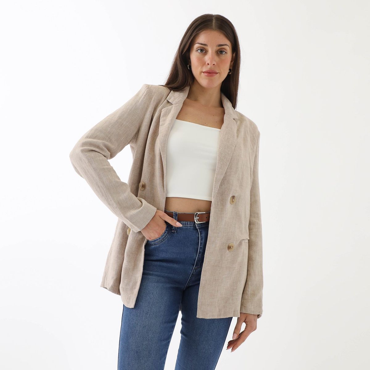 ELLE - Blazer Lino Mujer Elle