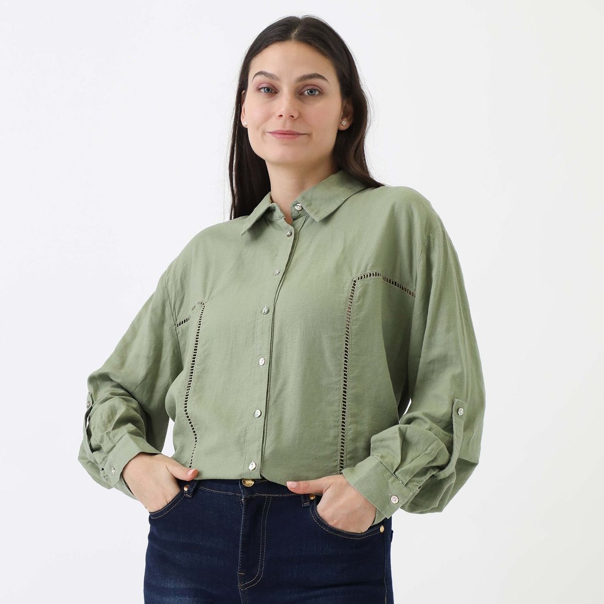 APOLOGY - Blusa Apology Manga Corta Verde Casual