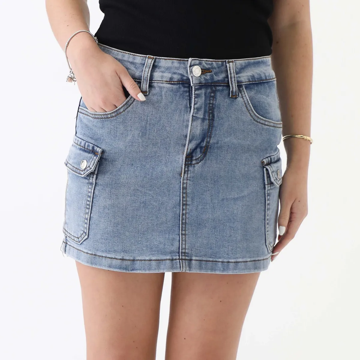 SYBILLA - Falda Jean Sybilla Casual Midi Blanca