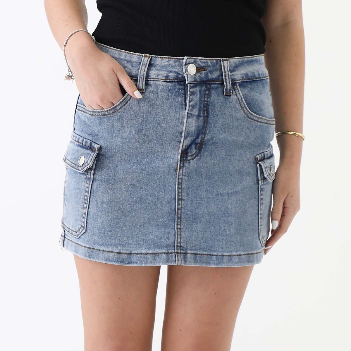 SYBILLA - Falda Jean Sybilla Casual Midi Blanca