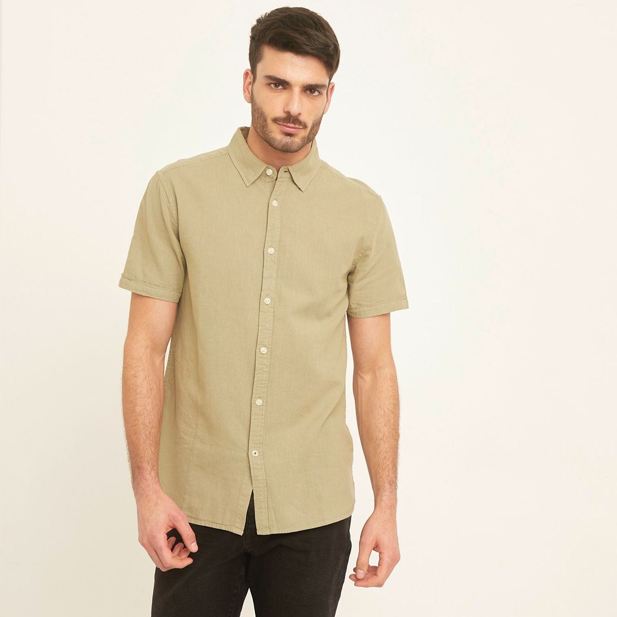 BASEMENT - Camisa Basement Manga Corta Lino