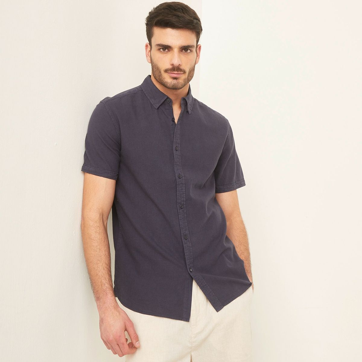 BASEMENT - Camisa Basement Manga Corta Lino