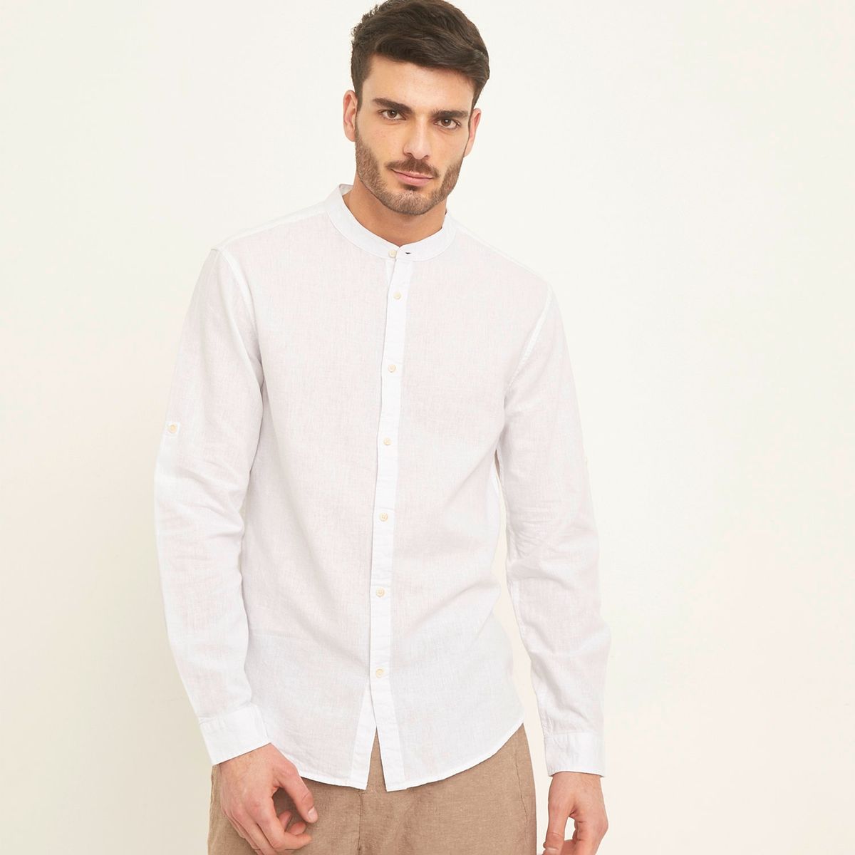 BASEMENT - Camisa Manga Larga Basement Lino Cuello Clásico