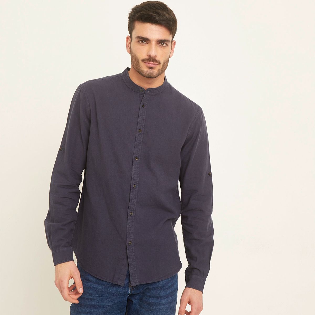 BASEMENT - Camisa Manga Larga Basement Lino Cuello Clásico