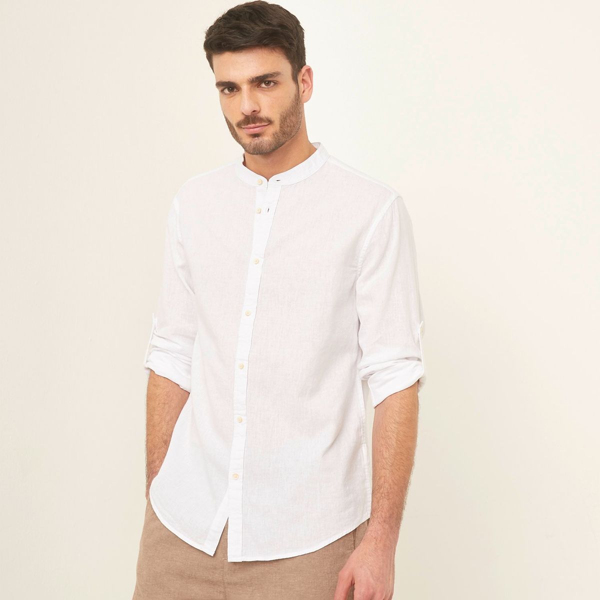 BASEMENT - Camisa Manga Larga Basement Lino Cuello Clásico