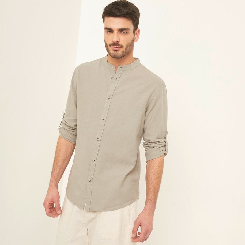 BASEMENT - Camisa Manga Larga Basement Lino Cuello Clásico