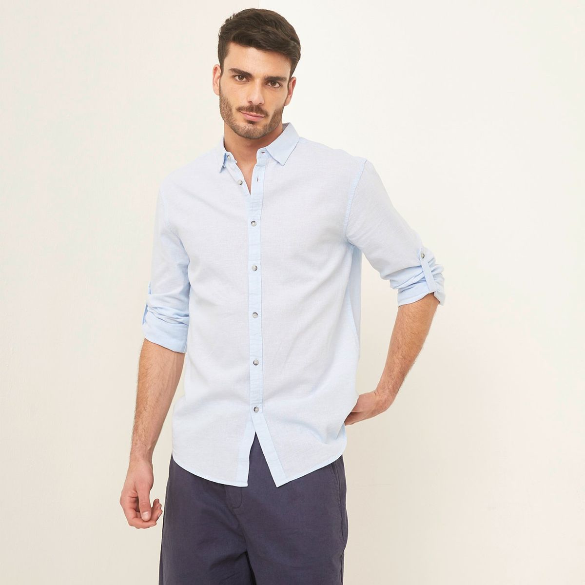 BASEMENT - Camisa Basement Manga Larga Lino Clásica