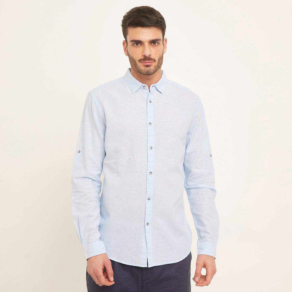 BASEMENT - Camisa Basement Manga Larga Lino Clásica