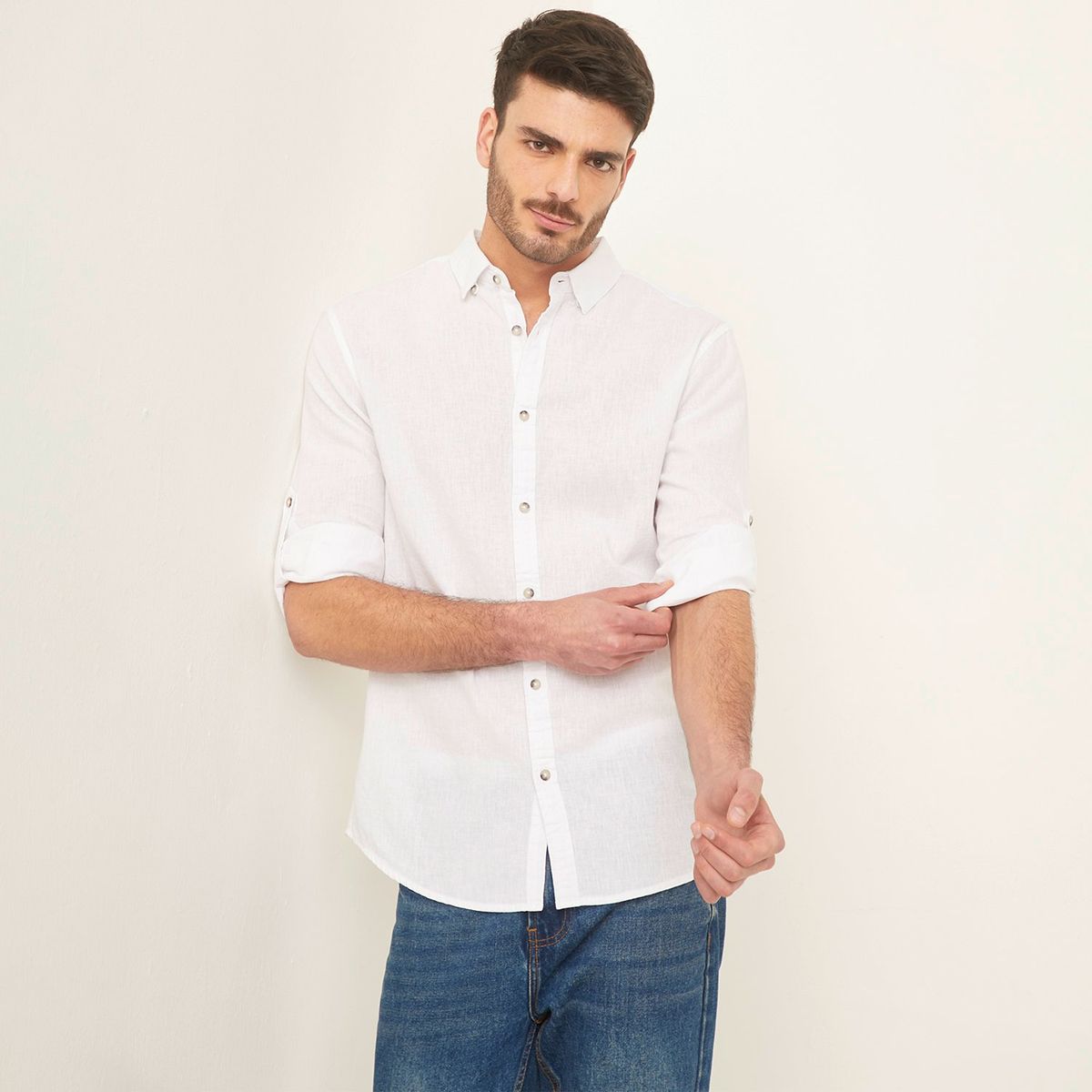 BASEMENT - Camisa Basement Manga Larga Lino Clásica