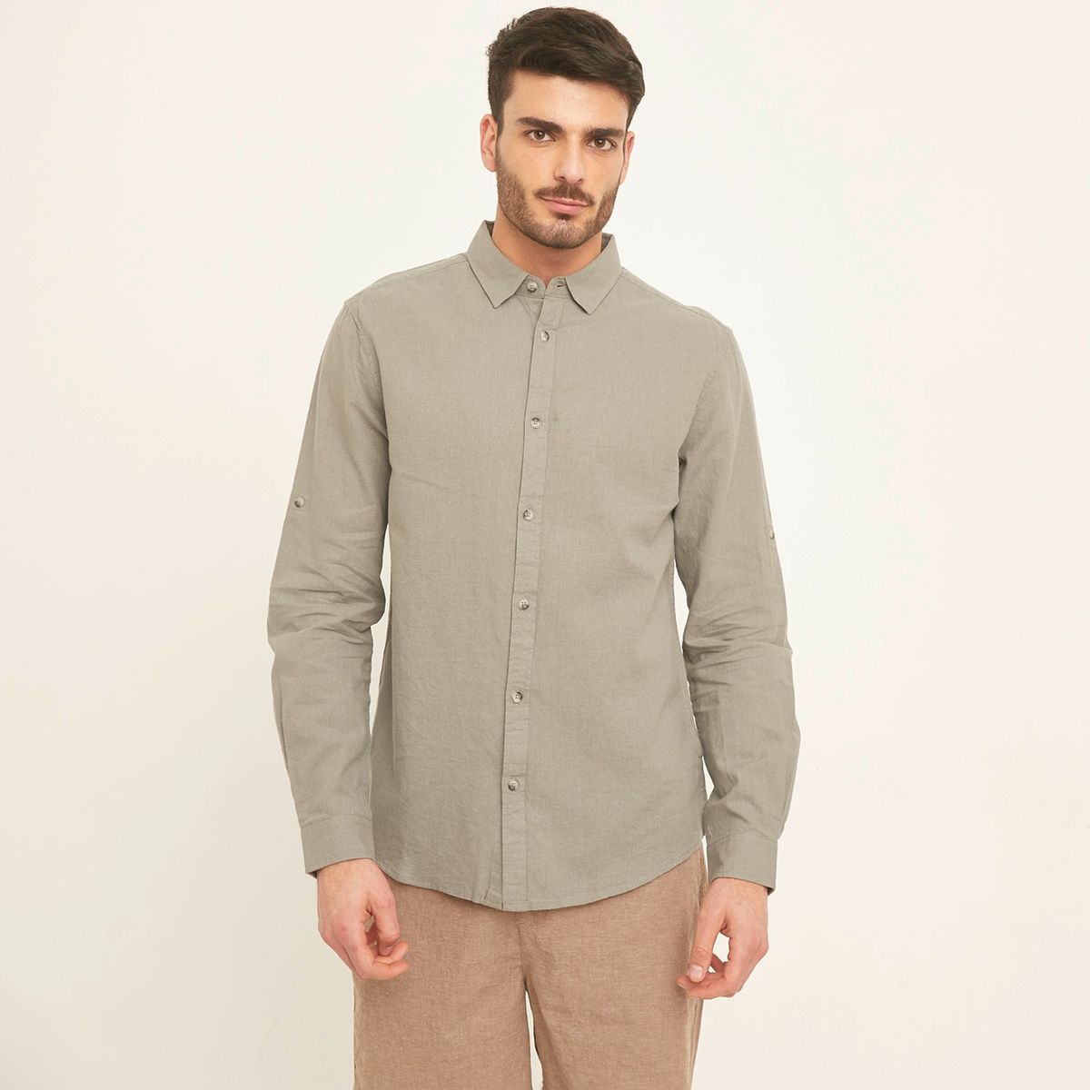 BASEMENT - Camisa Basement Manga Larga Lino Clásica