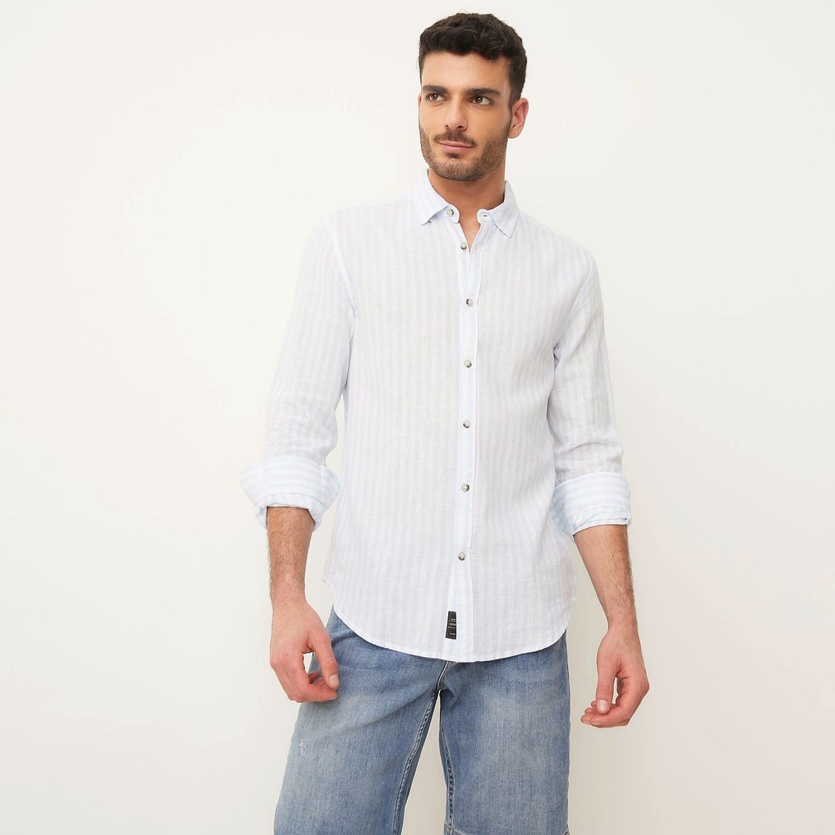 BASEMENT - Camisa Manga Larga Lino Hombre Basement