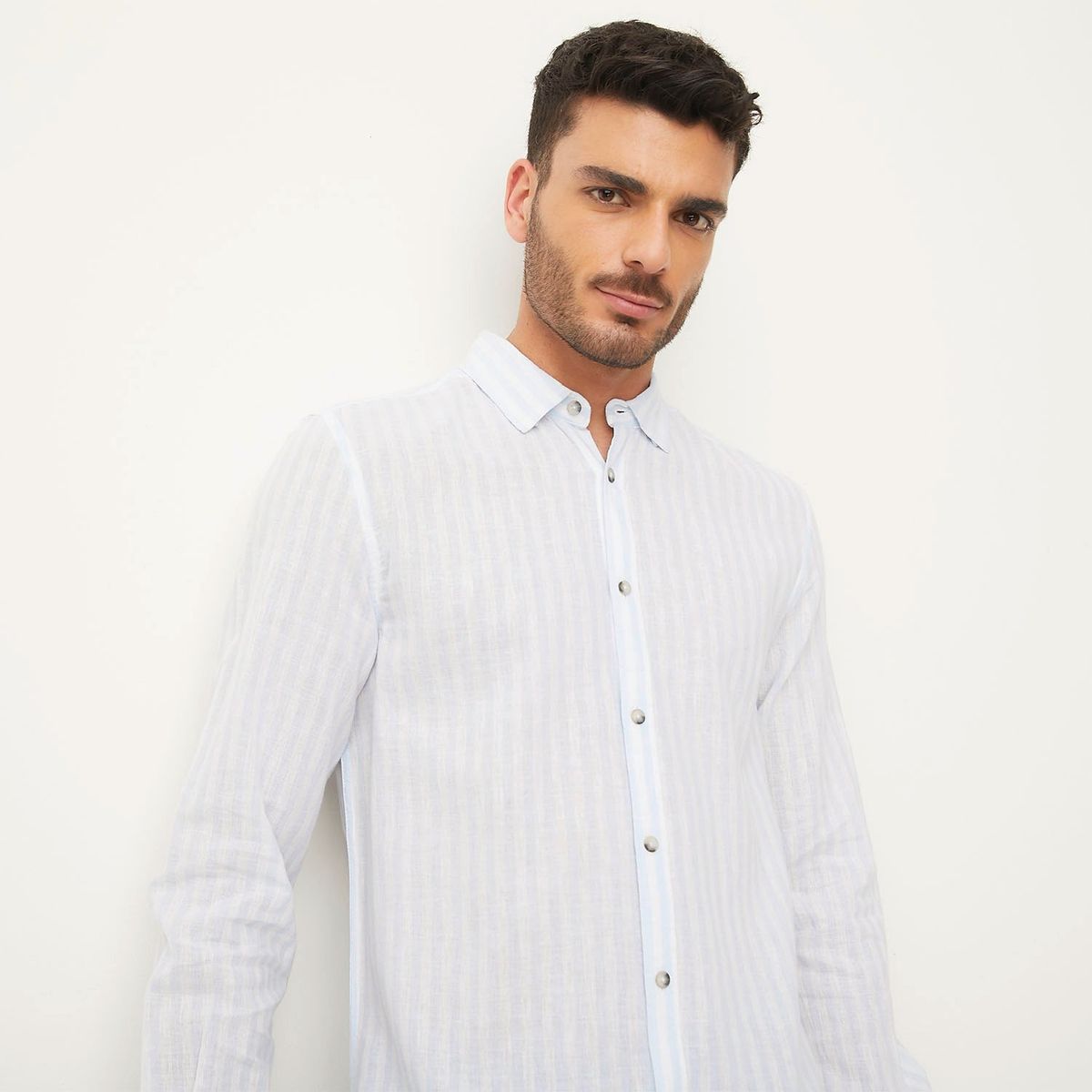BASEMENT - Camisa Manga Larga Lino Hombre Basement