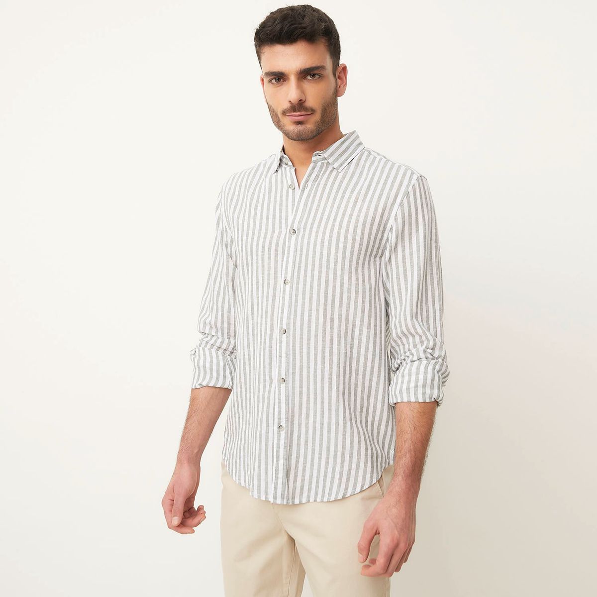 BASEMENT - Camisa Manga Larga Lino Hombre Basement