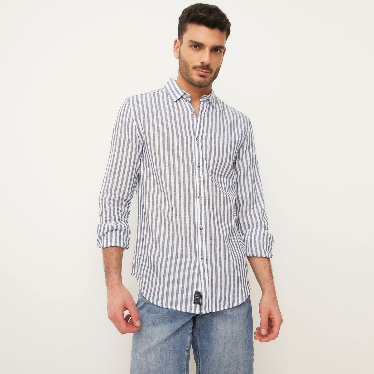 BASEMENT - Camisa Manga Larga Lino Hombre Basement