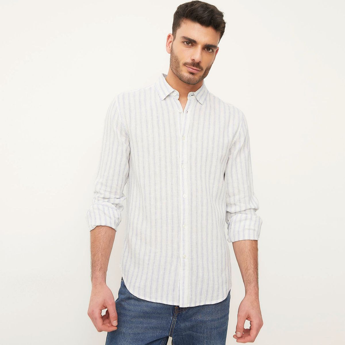 BASEMENT - Camisa Manga Larga Lino Hombre Basement