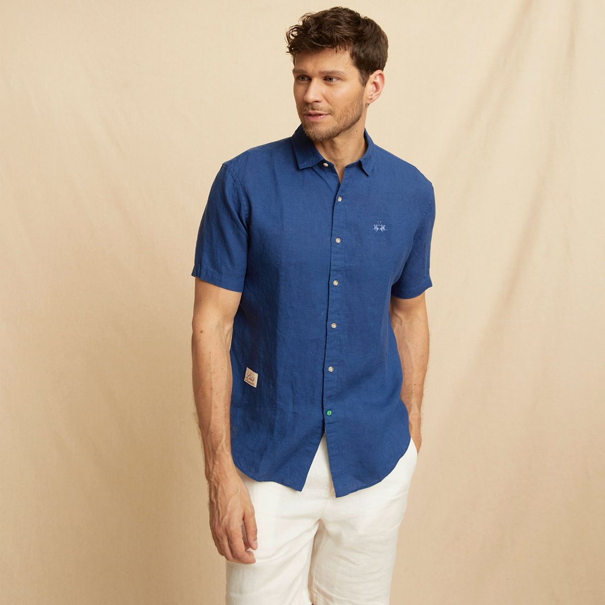 LA MARTINA - Camisa Manga Corta 100% Lino Hombre La Martina