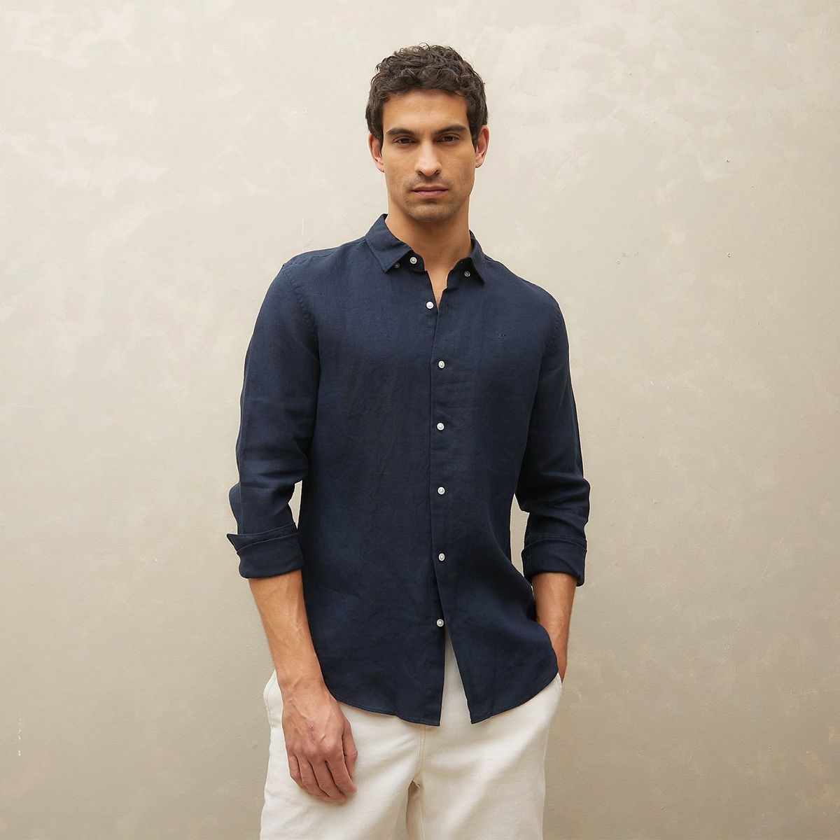 WOLF&HANK - Camisa Manga Larga 100% Lino Hombre Wolf&Hank