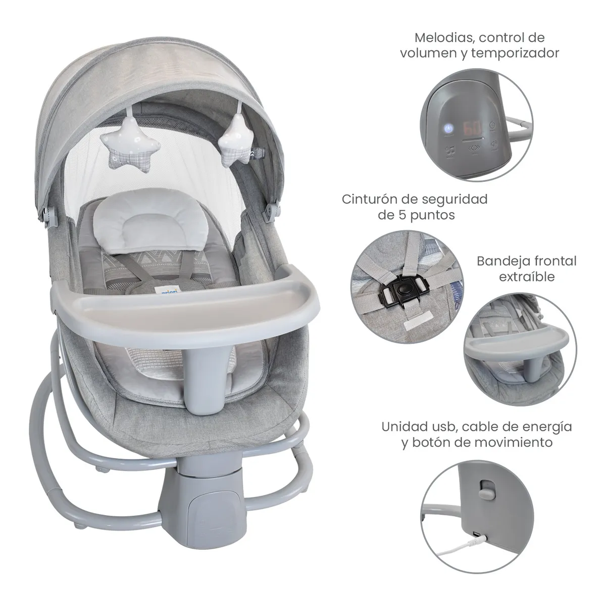 PRIORI - Silla Nido Bebé Mecedora Eléctrica Priori