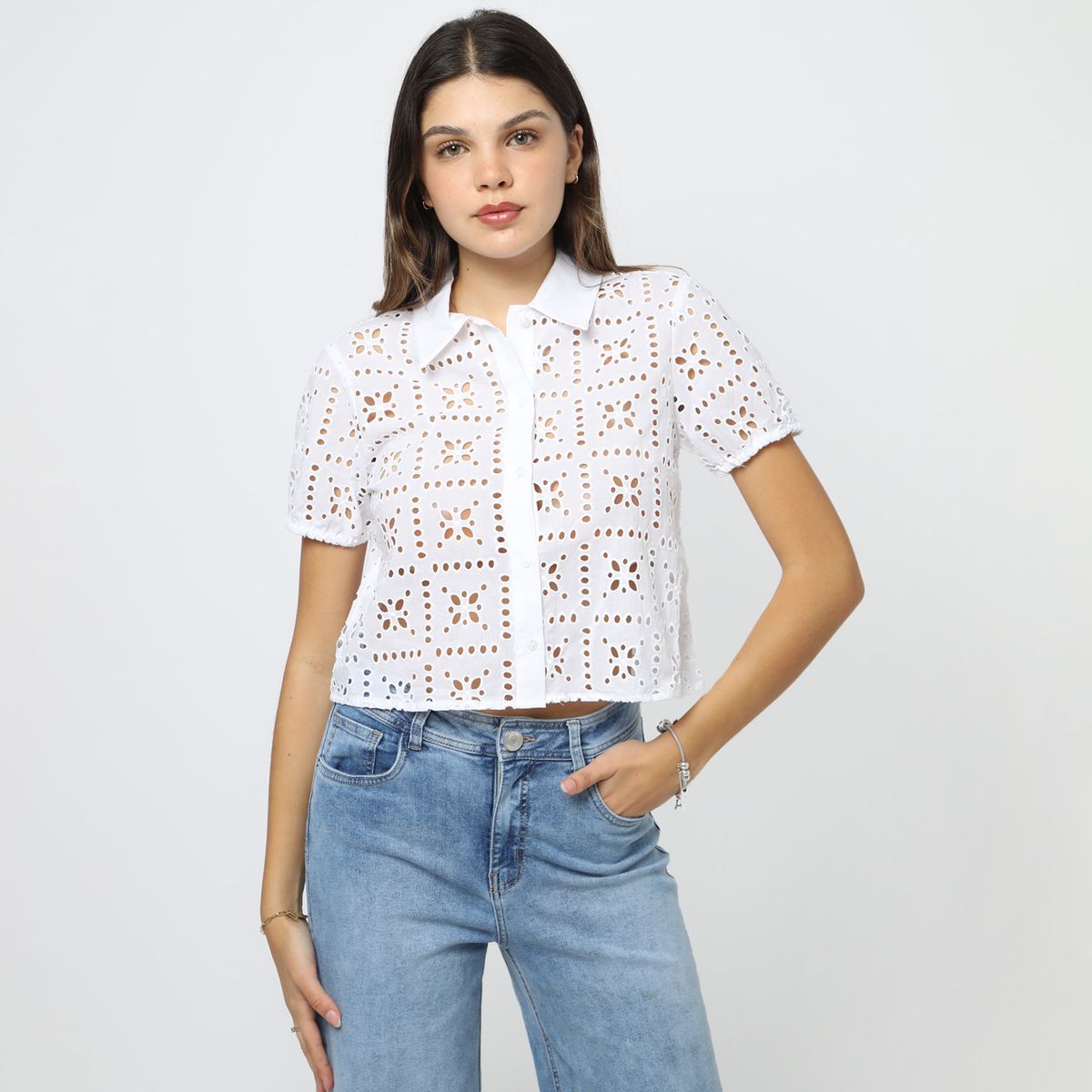 SYBILLA - Blusa Manga Corta 100% Algodón Mujer Sybilla