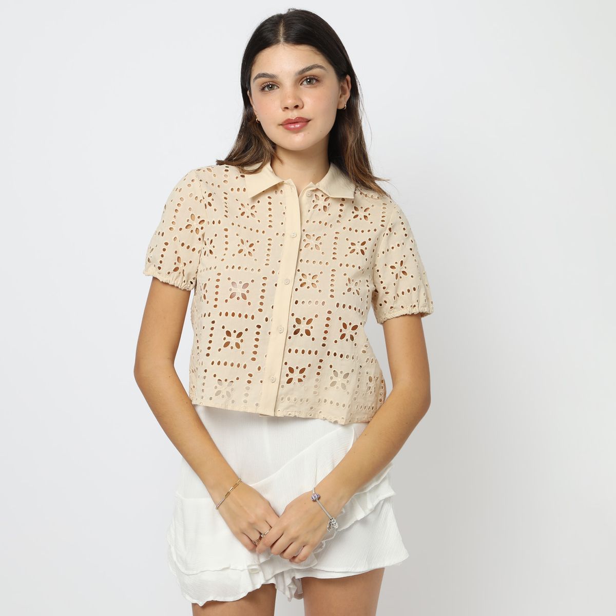 SYBILLA - Blusa Manga Corta 100% Algodón Mujer Sybilla