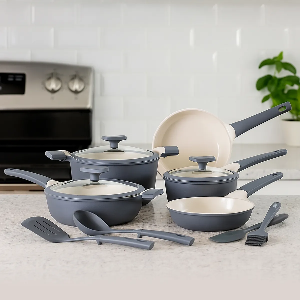 OSTER - Juego de Ollas 12 Piezas Cerámica