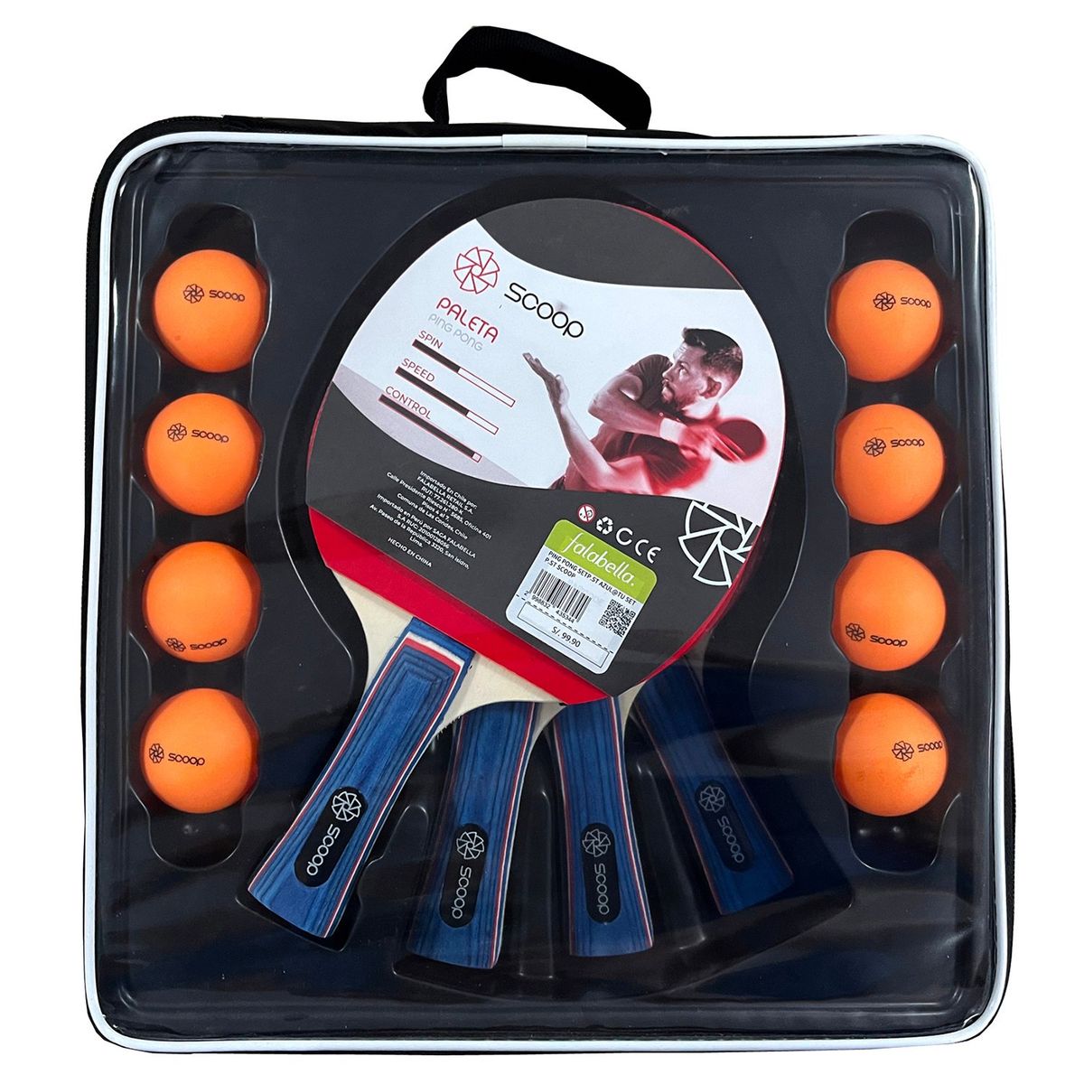 SCOOP - Set de Paletas Ping Pong Scoop con 8 Pelotas