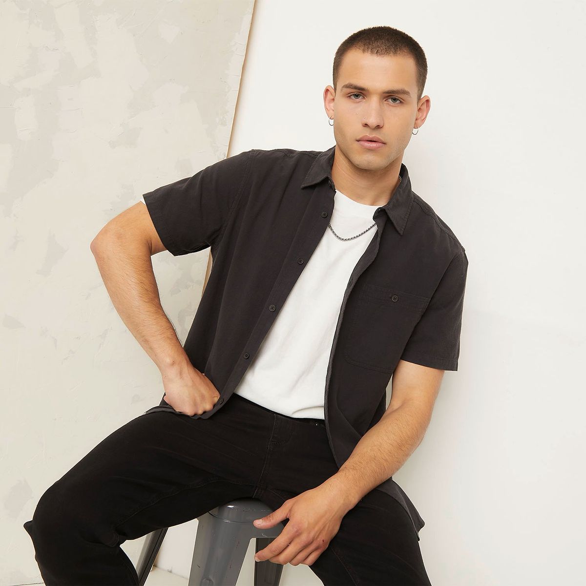 DENIMLAB - Camisa Manga Corta 100% Algodón Hombre Denimlab