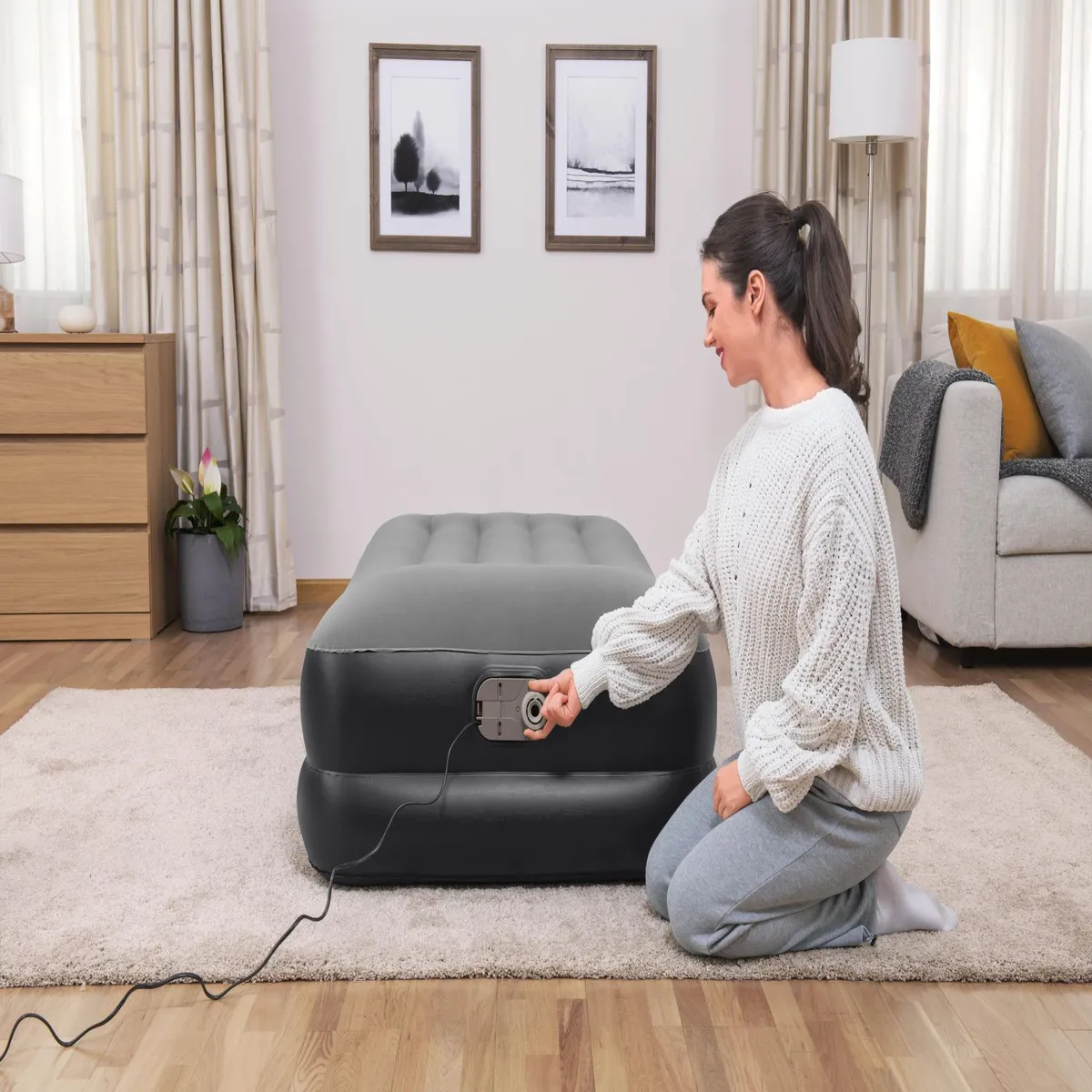 BESTWAY - Colchón Inflable Tritech De Tamaño Twin 1,91 M X 97 Cm X 46 Cm Con Bomba De Ca Incorporada Bestway