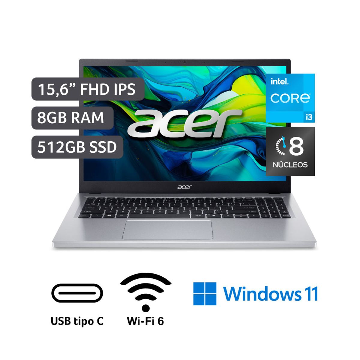 ACER - Laptop Acer Intel Core I3 8gb 512gb Ssd Aspire Go 15 12° Gen 15.6"