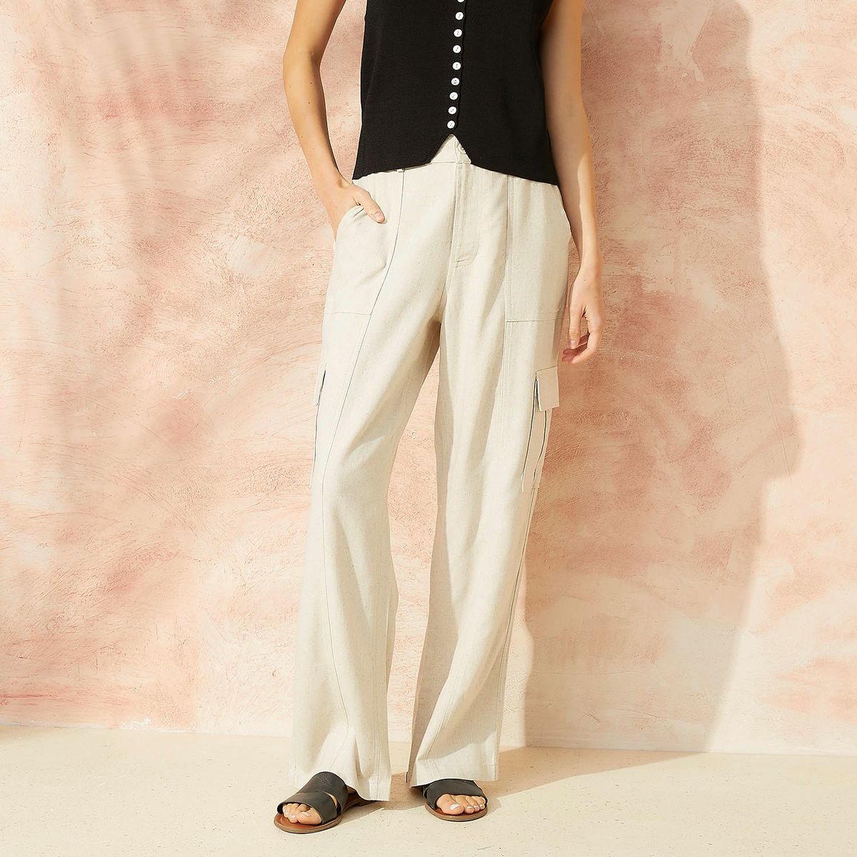 BASEMENT - Pantalón Basement Bolsillos Tiro Medio Mujer