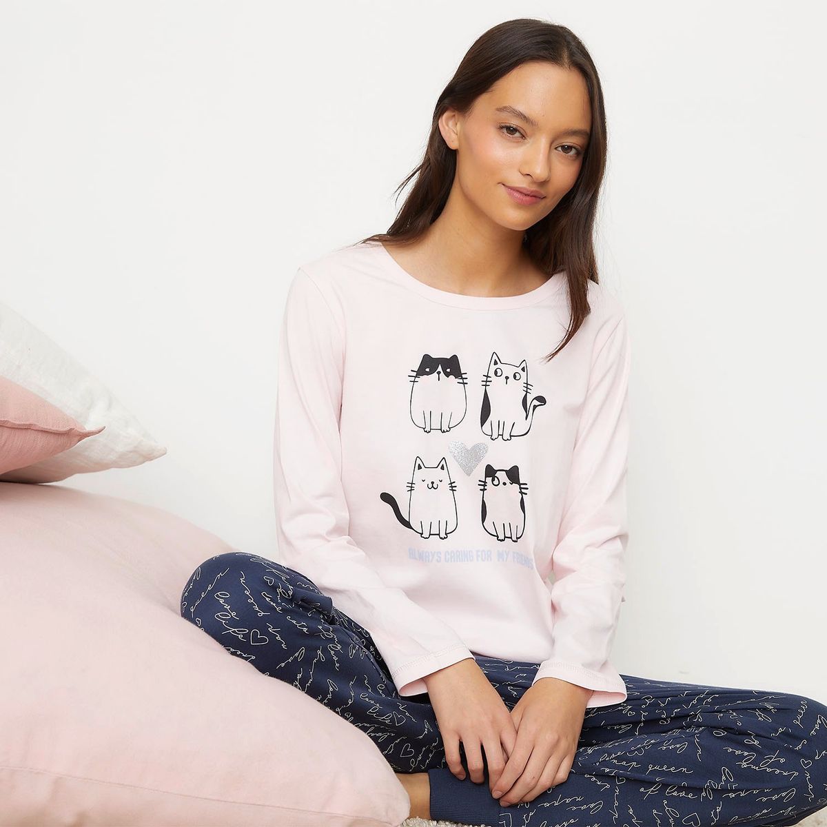 SYBILLA - Polera Pijama Sybilla Manga Larga 100% Algodón Mujer