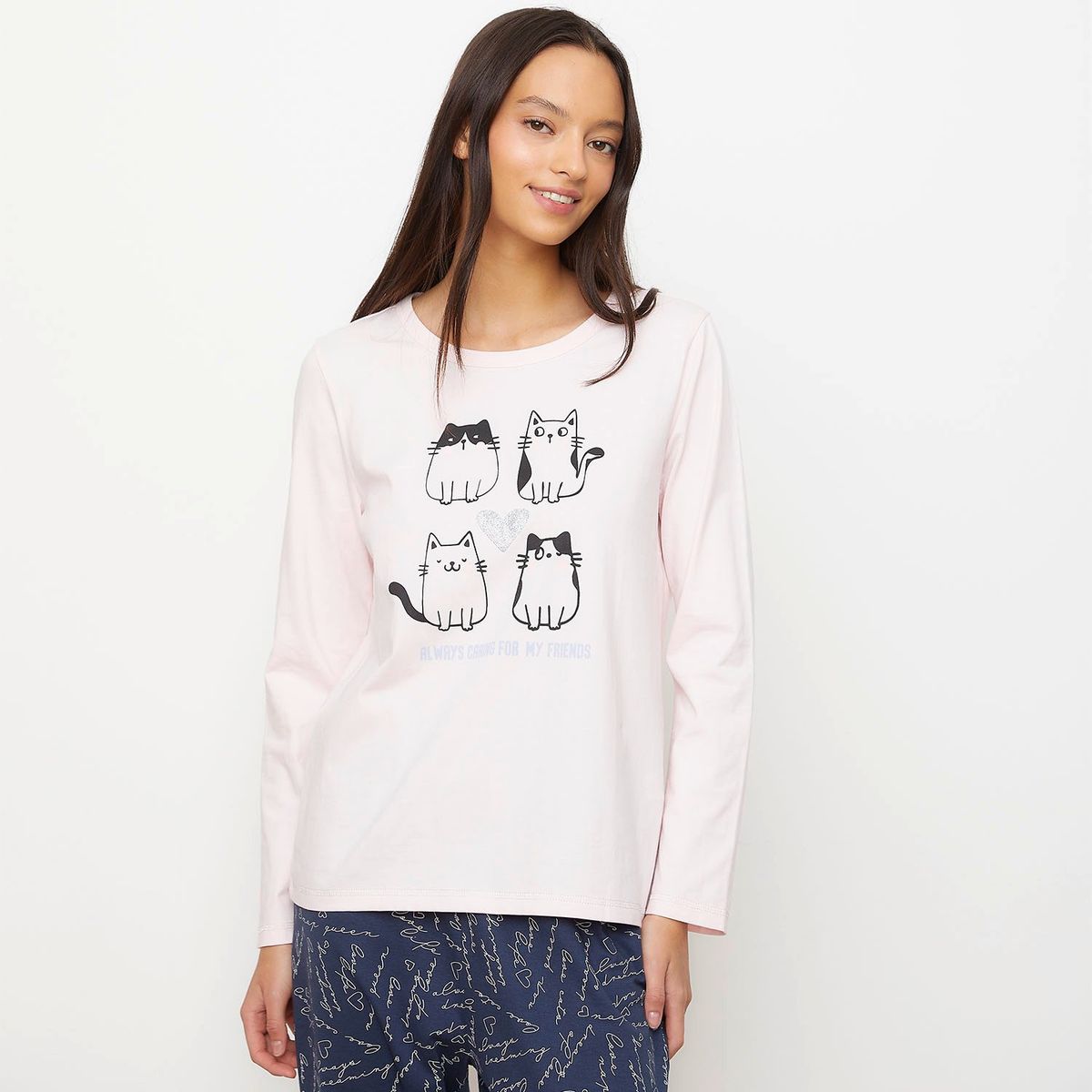 SYBILLA - Polera Pijama Sybilla Manga Larga 100% Algodón Mujer