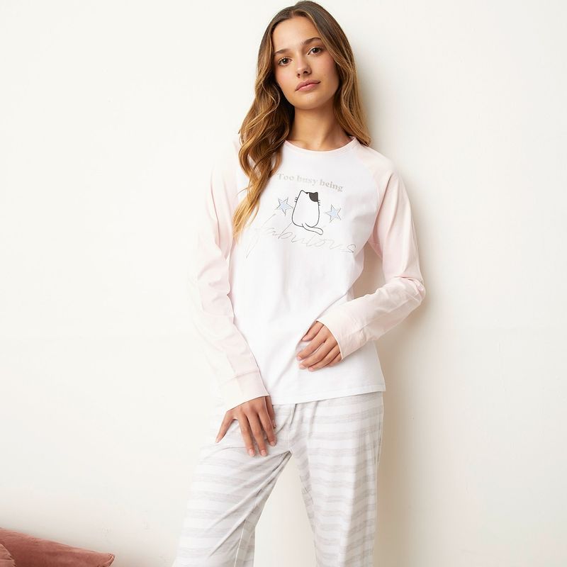 SYBILLA - Polera Pijama Sybilla Manga Larga 100% Algodón Mujer