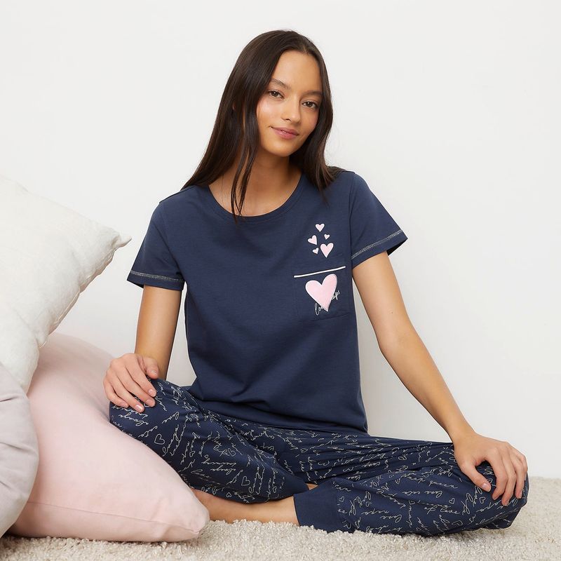 SYBILLA - Polera Pijama Sybilla Manga Corta 100% Algodón Mujer