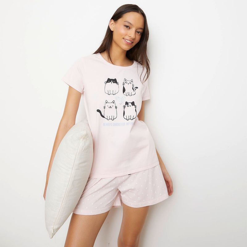 SYBILLA - Polera Pijama Sybilla Manga Corta 100% Algodón Mujer