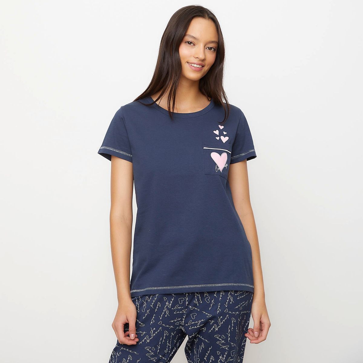 SYBILLA - Polera Pijama Sybilla Manga Corta 100% Algodón Mujer