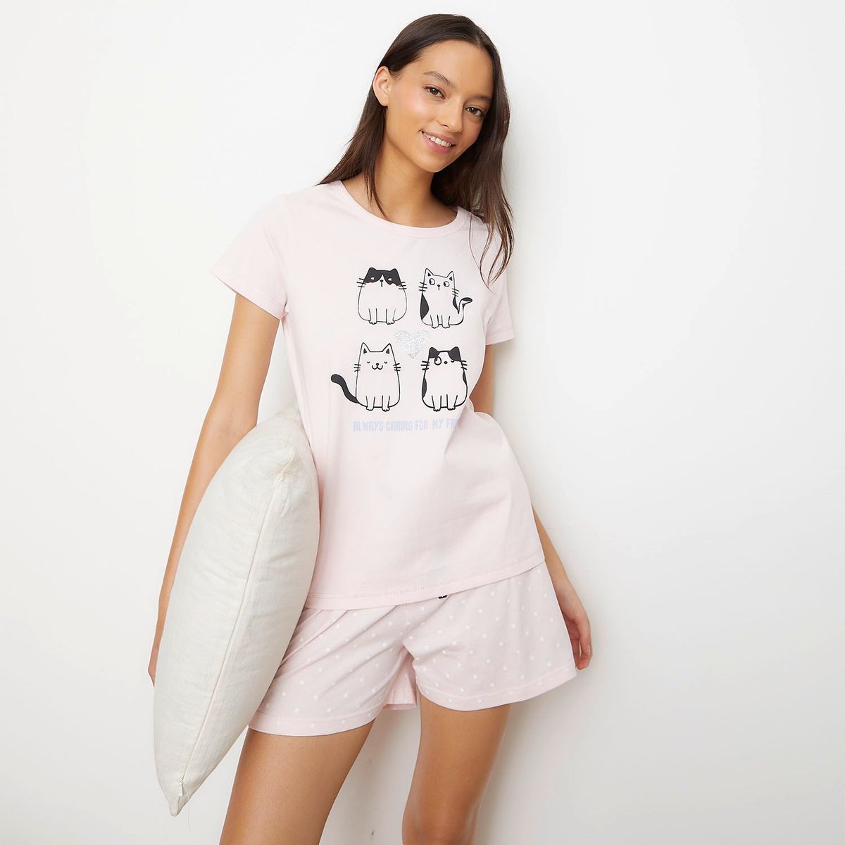 SYBILLA - Polera Pijama Sybilla Manga Corta 100% Algodón Mujer