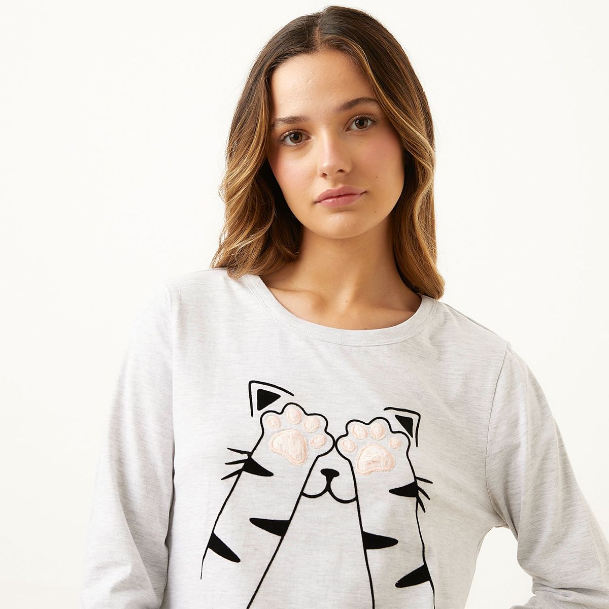 SYBILLA - Polera Pijama Sybilla Manga Larga Algodón Mujer