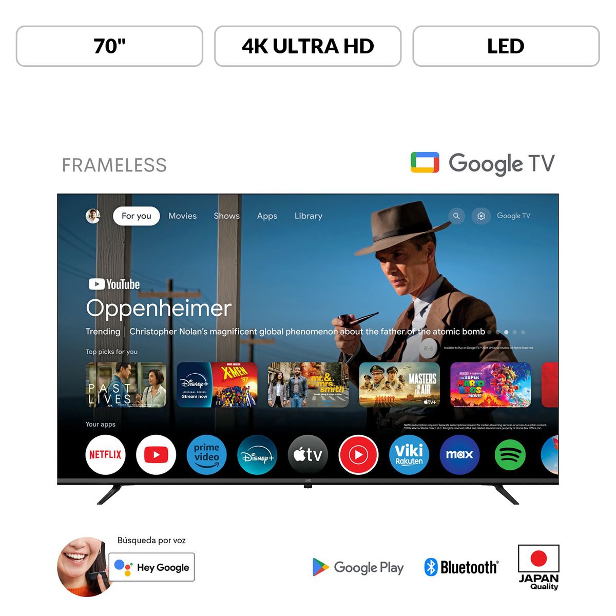 JVC - Televisor Jvc 70" Isdbt 4k Uhd Google Tv Os