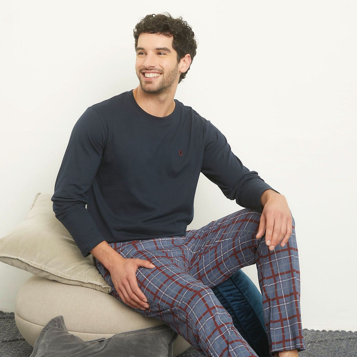 NEWPORT - Pijama Largo Newport Algodón Cuadros Hombre 