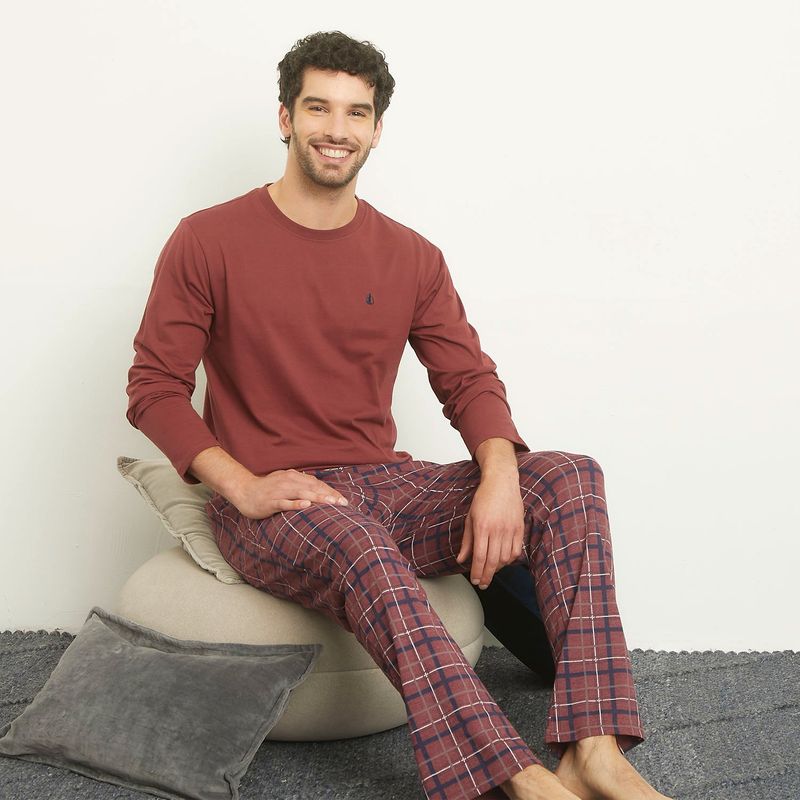 NEWPORT - Pijama Largo Newport Algodón Cuadros Hombre 