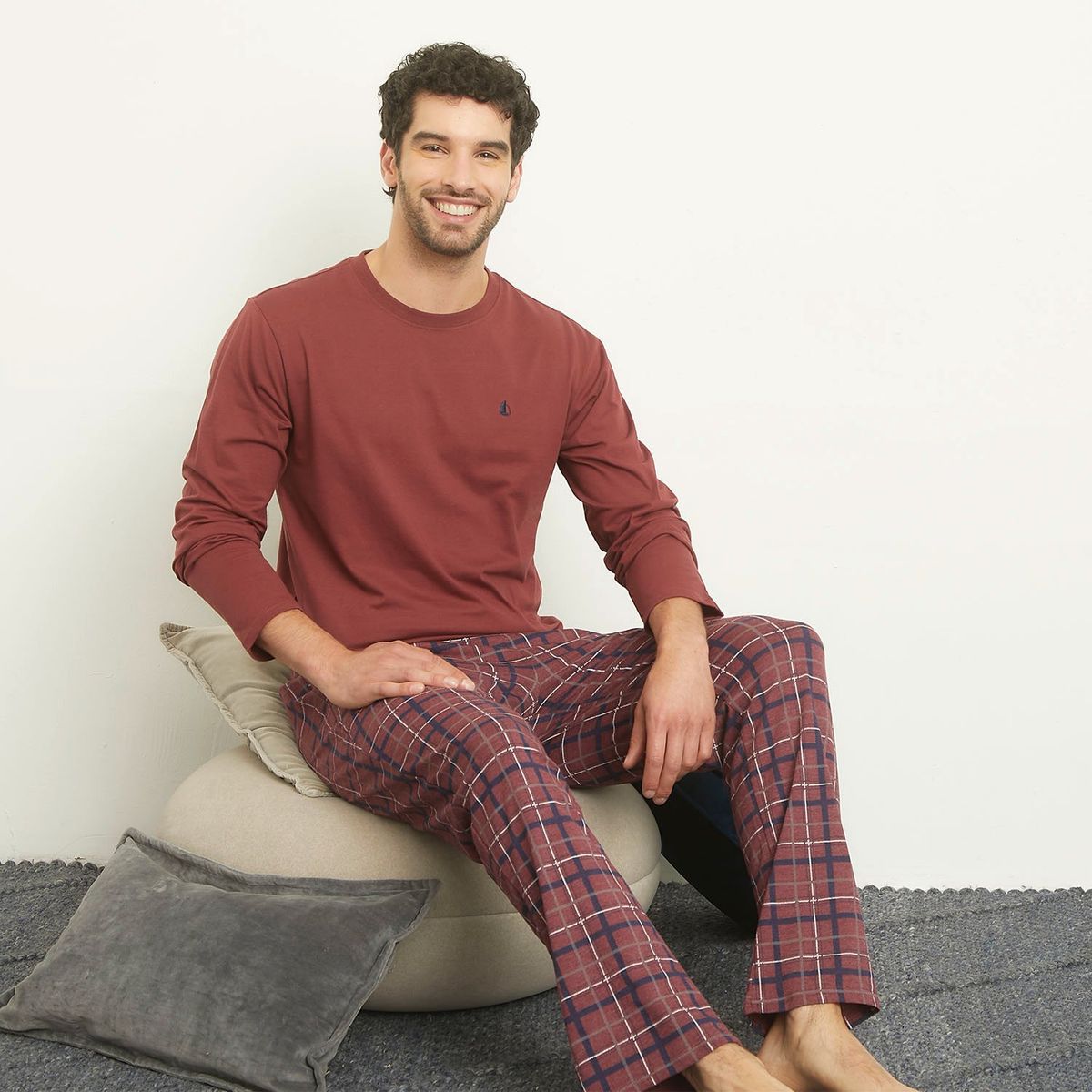 NEWPORT - Pijama Largo Newport Algodón Cuadros Hombre 