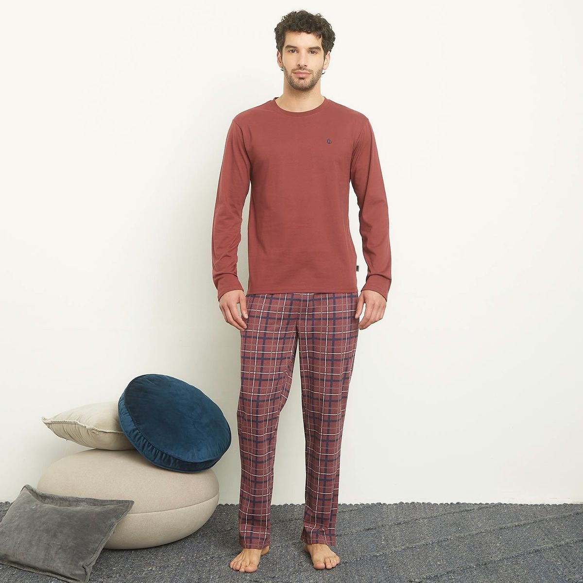 NEWPORT - Pijama Largo Newport Algodón Cuadros Hombre 