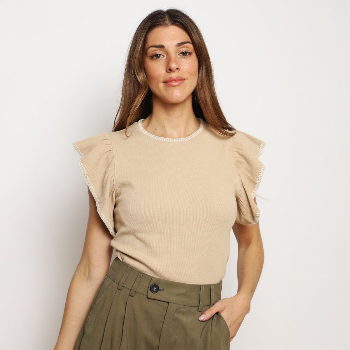 BASEMENT - Polo Manga Corta con Volantes Basement Algodón Mujer