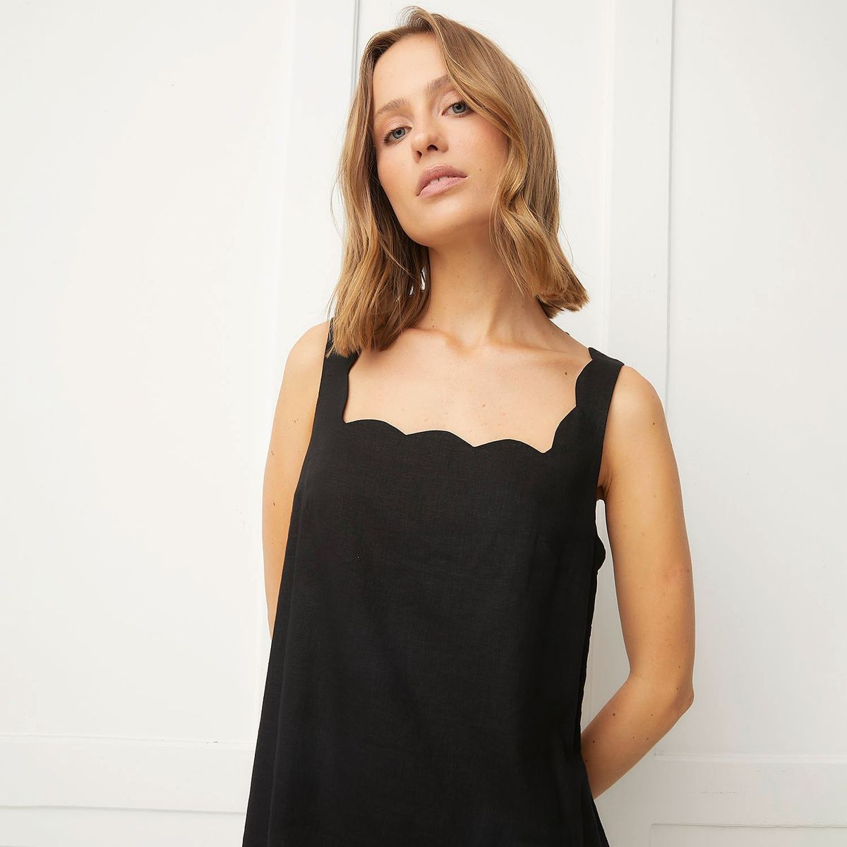 BASEMENT - Vestido Basement Corto Lino Mujer Casual Mini