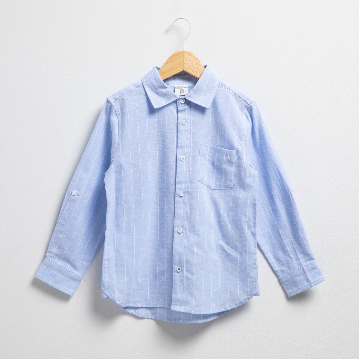 CONIGLIO - Camisa Coniglio Niño Manga Larga Algodón Lino a Rayas