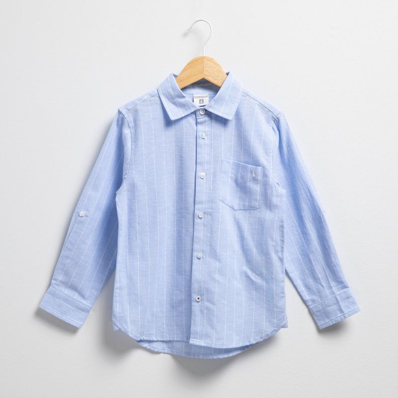 CONIGLIO - Camisa Coniglio Niño Manga Larga Algodón Lino a Rayas