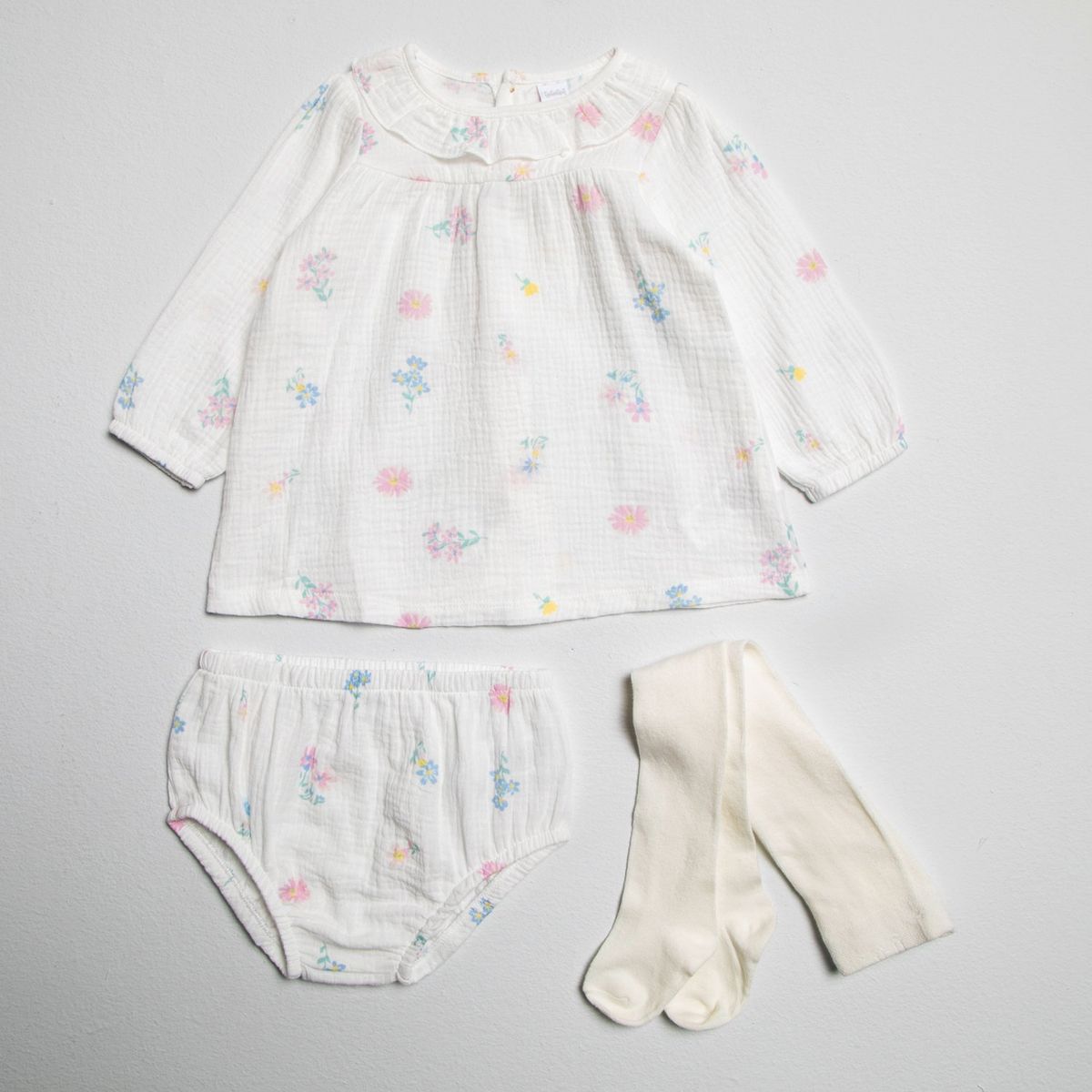 YAMP - Conjunto Bebé Niña Yamp Algodón Flores Manga Larga 3 Piezas