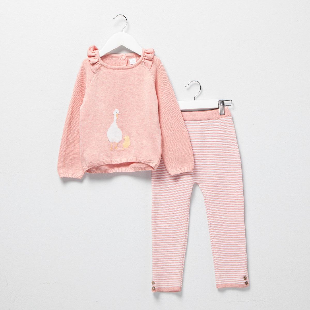 YAMP - Conjunto Yamp Casual Algodón Bebé Niña 2 Piezas Rosado